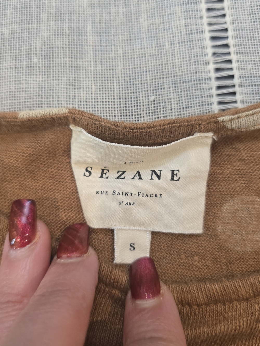 Sézane Polka Dot T-Shirt Tee Brown White Size Small 💯 Linen - Picture 7 of 11